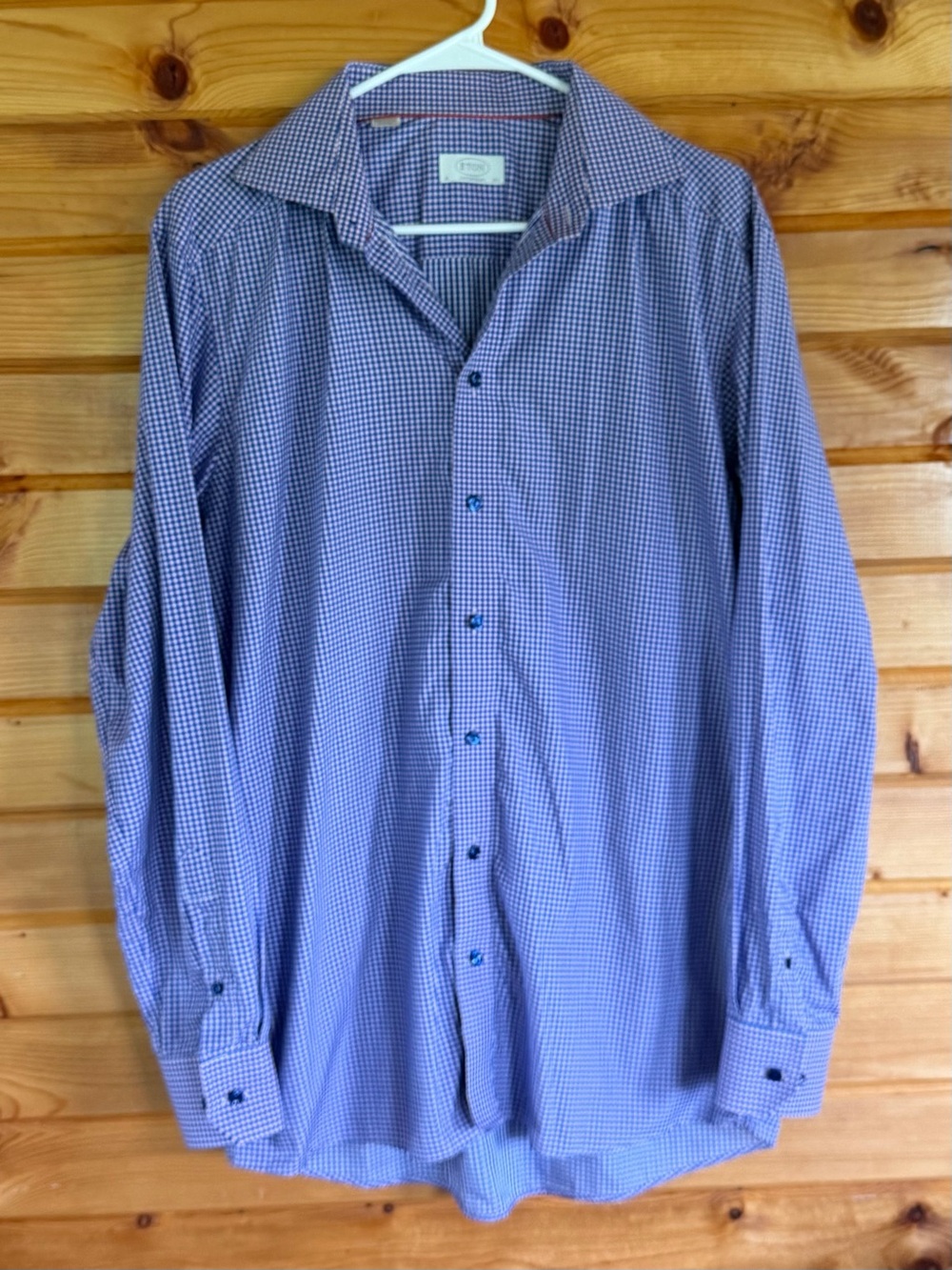 Eton Blue and White Micro-Check Dress Shirt